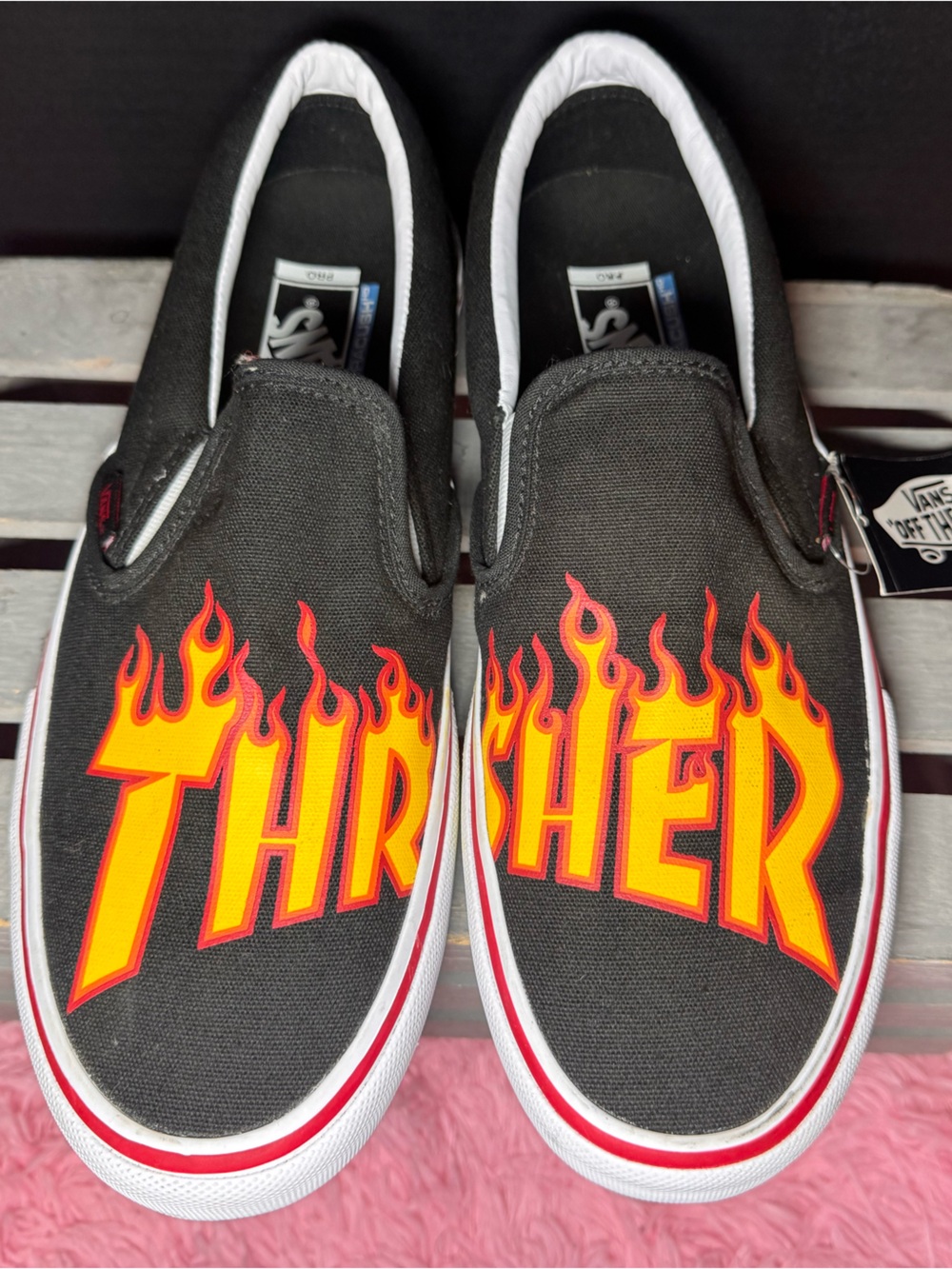 VANS Thrasher Slip-On Pro Flame Graphic Black Men's US 12 VN0A347VOTE Shoes